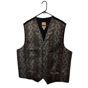 Vintage Wah Maker Frontier Vest Mens 2XLT Tall Brown Paisley Western Waistcoat